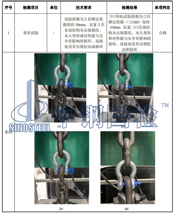 卸扣檢測項目結果